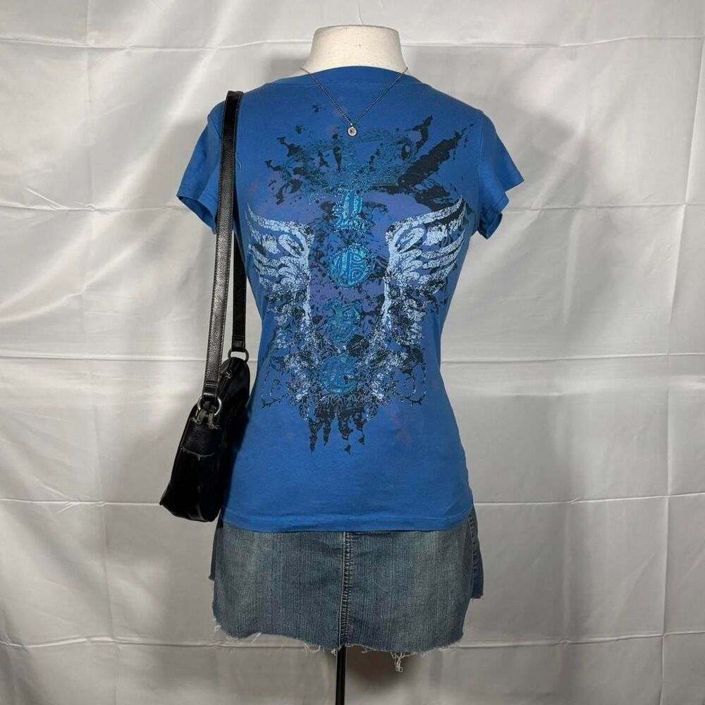 Pink-rose Women's Blue and White Shirt